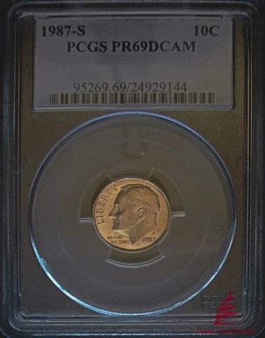1987-S Roosevelt 10 Cents PCGS PR69DCAM Cover