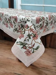 Indian Hand Block Print Tablecloth Kitchen Linen 100%Cotton Floral 150*220 cm - Picture 1 of 4