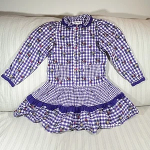 Vintage Gymboree Purple Gingham & Floral Dress Size XXL Rainbow Tag 90s I1 - Picture 1 of 12