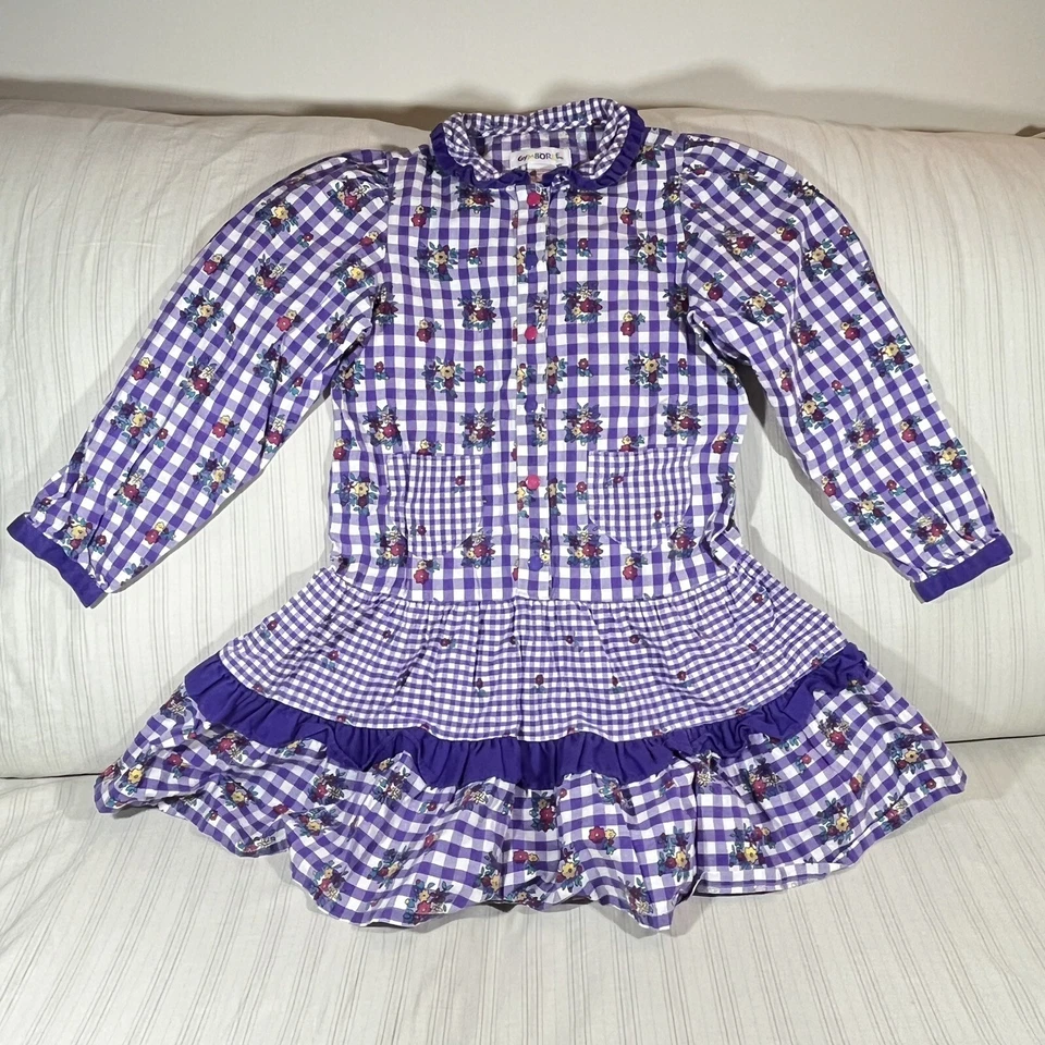 Vintage Gymboree Purple Gingham & Floral Dress Size XXL Rainbow Tag 90s I1 - Image 1 of 4