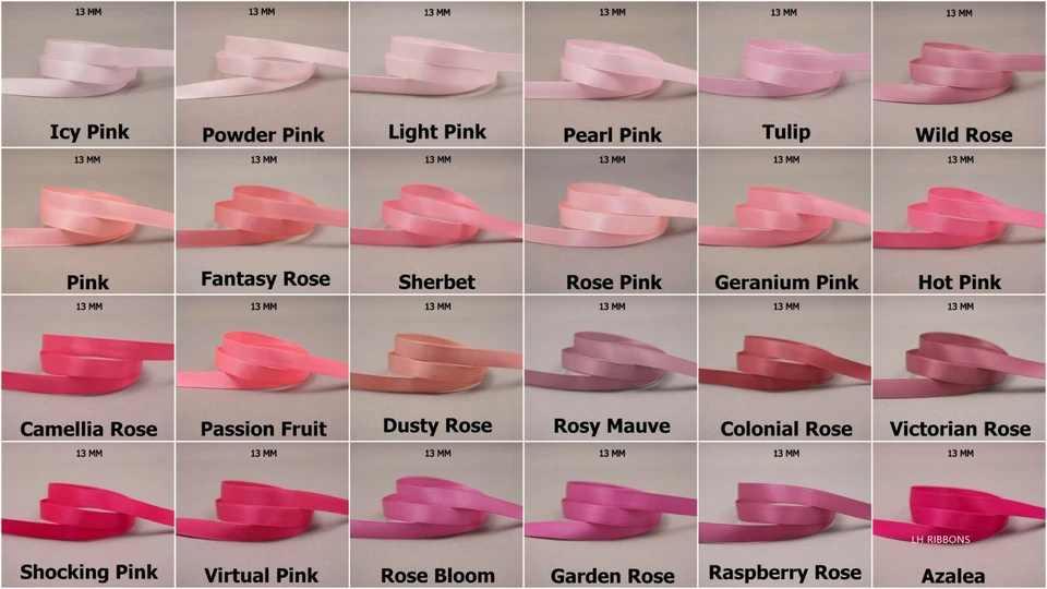 10yds ~~ 13 MM Pink Rose Double Face Satin Ribbon 24 COLOURS U PICK - image 1 of 1
