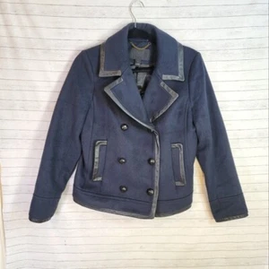 J.CREW COLLECTION MARINEBLAUER PEACOAT AUS WOLLE & SCHWARZEM LEDERBESATZ, GRÖSSE 6 - Bild 1 von 12