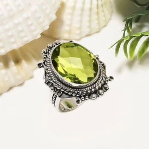 Peridot Gemstone Elegant Solid 925 Sterling Silver Bohemian Handmade Ring V6510 - Picture 1 of 4
