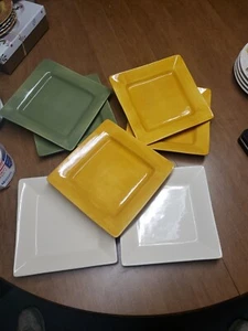 7 Square Salad Plates PIER 1 Essential Colours Ivory Green Yellow (Bin 60 ) - Picture 1 of 13