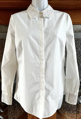 TORY BURCH 蕾丝刺绣罩衫白色棉 SZ US 4 全新带标签 — 第 1/4 张图片