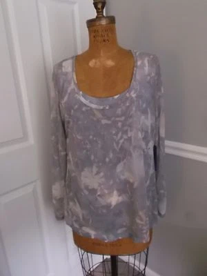 简单的 VERA VERA WANG 灰色花卉背心,长袖 SHEER OVERLAY - M - 全新带标签 — 第 1/4 张图片