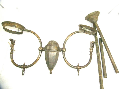 Antique Victorian 2 Arm Gas Light Fixture Hanging Chandelier S.G. Lighter Co Cover