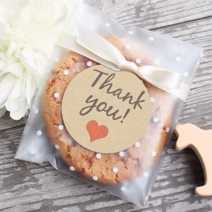 Self Adhesive Cookie Bags, White Polka Dot Individual Resealable Cellophane Trea - Picture 1 of 7