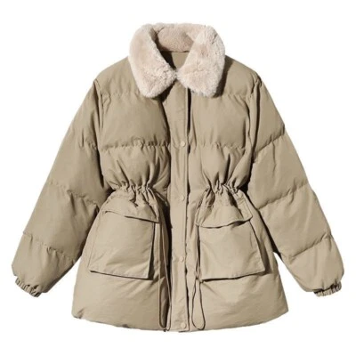 Lady Coat Faux Fur Collar Padded Quilted Jacket Short Tunic Preppy Daily Coat - Image 1 of 4