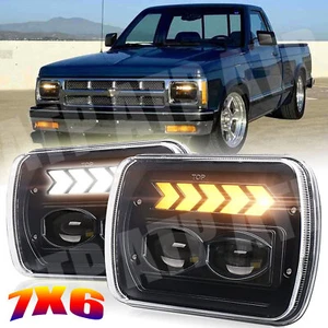 Pair 7X6 LED Headlights Hi/Lo DRL Turn Signal For 82-93 Chevy S10 Blazer GMC S15 - Picture 1 of 12