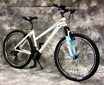 24 Zoll ALU Damen Mädchen MTB Gefedert mit 21-Gang Shimano NEU 2466-weiß-türkis - Bild 1 von 4