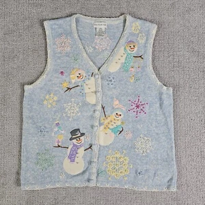White Stag Ugly Christmas Sweater Grandmacore Embroidered Snowman Vest Womens XL - Picture 1 of 5