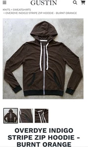 Gustin Small Overdye Indigo Stripe Zip Hoodie Burnt Orange NEW! - Picture 1 of 2