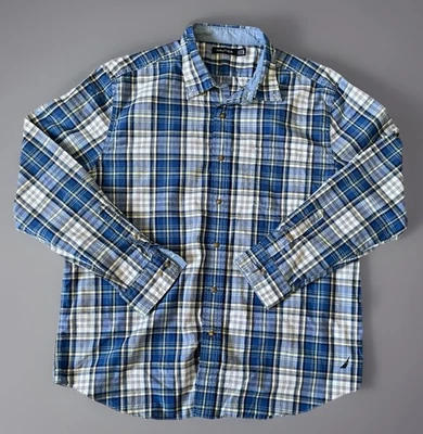 Nautica Button Down Shirt Multicolor Blue Tartan Plaid Embroidered Logo XL JBHS - Image 1 of 4