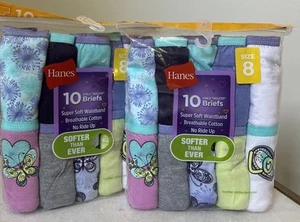 LOT of TWO Hanes Girls' Tagless Briefs 10 Pack No Ride Up Cotton Sz 8. New - Picture 1 of 5