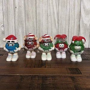 Vintage NOS Set of 5 - 4” M&Ms Christmas Candy Holder Toy Figurines Red Green - Picture 1 of 6