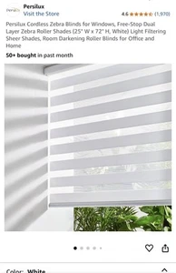 Persilux Zebra Jalousien für Fenster, kabellose Rollos Fenster (25" B x 72" - Bild 1 von 7