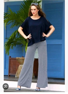 Pantalones Joseph Ribkoff Estampado Geográfico Azul Marino Y Blanco Talla 12 Foto 1 de 4