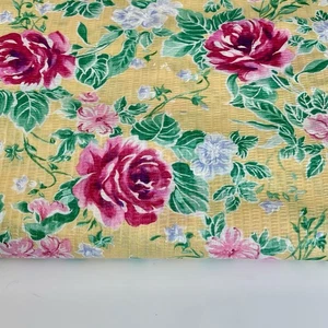 Tela de algodón vintage floral Seersucker rosa rosas amarillas casa de campo 5 yardas - Imagen 1 de 9