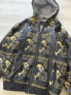 Chaqueta con Capucha de Cuero Bordado Negra Tupac Shakur Marc Andre De Colección 4XL RARA Foto 1 de 4