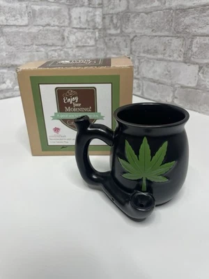 Black Matt Mug With Embossed Green Leaf Roast and Toast NIB Ceramic Mary Jane - Image 1 of 4