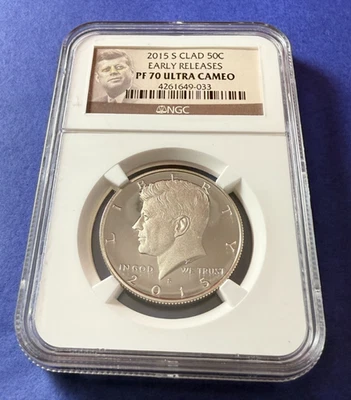 2015-S CLAD KENNEDY HALF DOLLAR ER NGC PF70 ULTRA CAMEO PORTRAIT LABEL "TOP POP" - Image 1 of 4