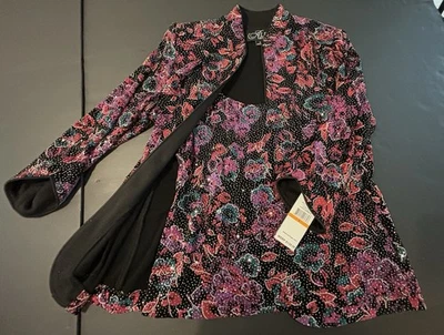 Alex Eveninings女式小号粉色紫色和蓝绿色带银色闪耀2件套 — 第 1/4 张图片