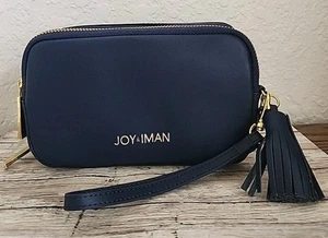 Joy + Iman Blue Leather Wallet Cell Holder Purse Wrist Strap NWO Tags Double Zip - Picture 1 of 7