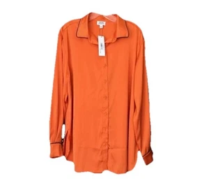The Drop Kélawalker Langarm Knopfleiste Oberteil Stretch Satin Bluse Orange L Neu mit Etikett - Bild 1 von 13