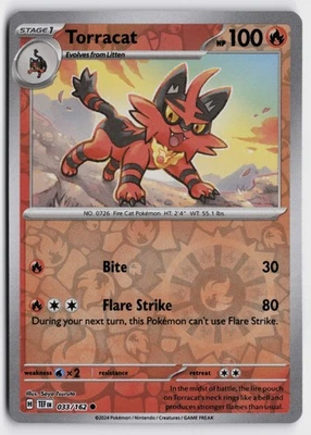 Pokemon Torracat 033/162 Reverse Holo Common SV05: Temporal Forces NM - Image 1 of 2