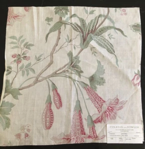 COLEFAX & FOWLER Datura in Pink, Green 17 1/2" Floral Fabric Sample - Picture 1 of 4