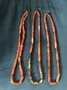 Rare (3)Antique Agate African Trade Beads Faceted 12 Inches Necklace Pendant - Picture 1 of 5