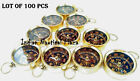 Lot Of 100 Pcs Brass Nautical Vintage Golden Finish Maritime Compass Key Ring