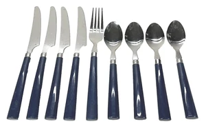 Vintage Stainless Steel Flatware Cutlery Navy Plastic Melamine Taiwan Set of 9 - Picture 1 of 7