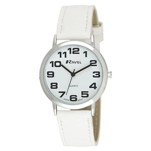 Ravel große Damenhülle weiß PU Armband Quarzuhr mit weißem Zifferblatt R0105.13.4 - Bild 1 von 1