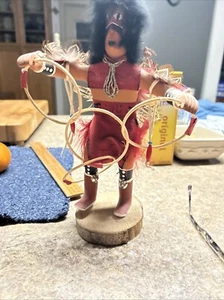 Native American Navajo Kachina Hoop Dancer Figure Doll Artist Signed FR Blue Eye - Picture 1 of 12