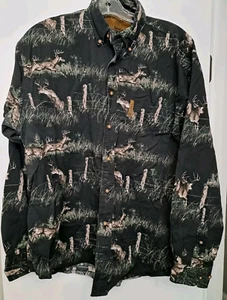 North River Outfitters Men's XL Black Shirt Button Long Sleeve Deer Print - Picture 1 of 13