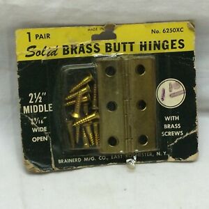 Vintage Solid Brass Butt Hinges 1 pair 2 1/2" Middle Made in USA