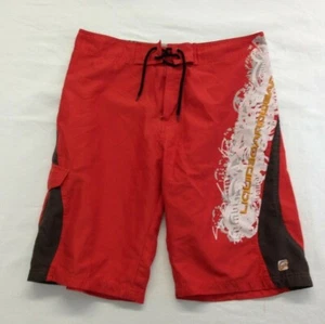 Liquid Graphic Orange Brown Spellout Size 32 Zippered Drawstring Board Shorts - Picture 1 of 5