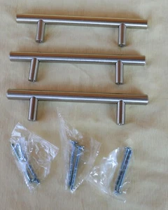 3 6" Brushed Silver Metal Bar Drawer Pulls Cabinet Handles Screws 3 3/4" Holes - Picture 1 of 10