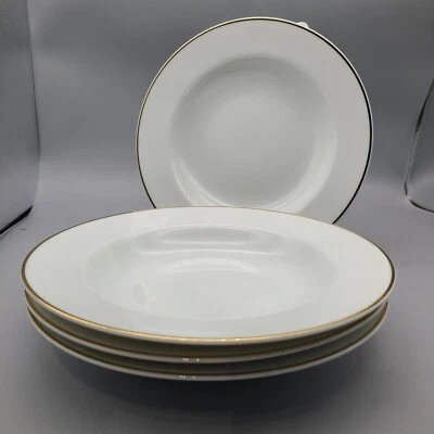 Pottery Barn  set (4) White Gold Rim Trim soup/ pasta Plates  Made in Japan new - Image 1 of 4