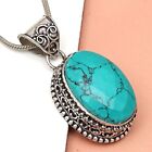 Tibetan Turquoise Gemstone Mother's Day 925 Silver Jewelry Pendant  1.75"
