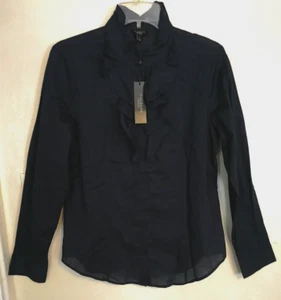 Talbots Womens Button Up 8 Blue Blouse Shirt Ruffle Long Sleeve Career Office - Picture 1 of 4
