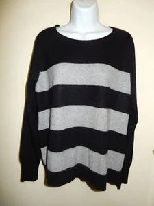 SUÉTER APT.9 100% CACHEMIRA NEGRO/GRIS CUELLO CUCHARA MANGA LARGA RAGLAN A RAYAS L - Imagen 1 de 9