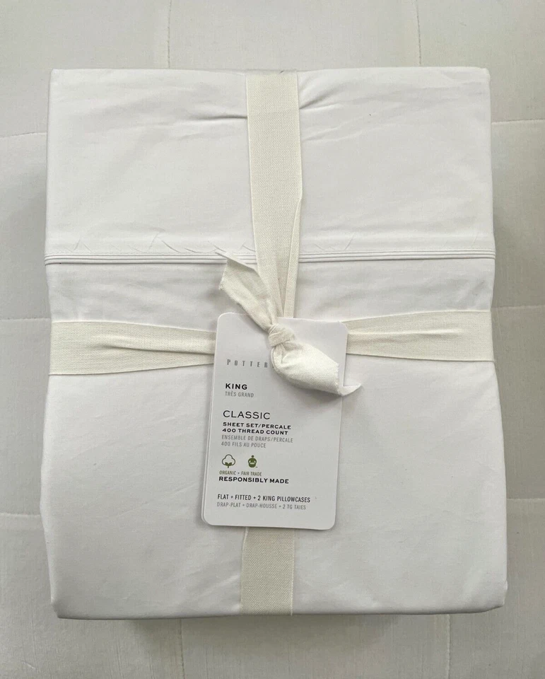 Pottery Barn 400 TC ORGANIC PERCALE Sheet Set ~King~ White NWT - Image 1 of 1