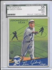 1934 GOUDEY BASEBALL #6-DIZZY DEAN-PSA 2.5 GOOD+-SG,LLC 1295724-068-FREE SHIP WW - Picture 1 of 3