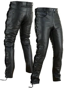Pantalon Moto Cuir Lacets Biker Chopper Rocher Loisirs Jeans Protecteurs S-4XL - Bild 1 von 6