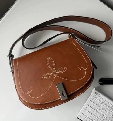 Polo Ralph Lauren ID Camel Tan Brown  Calfskin Leather Saddle Crossbody Bag NEW  - Image 1 of 4