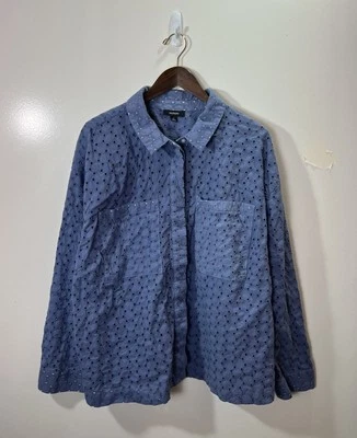 Alfani Women’s Button Up Eyelet Blouse Size 4X Blue Cottagecore Coastal Workwear - Image 1 of 4
