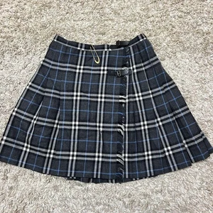 BURBERRY BLUE LABEL Nova Check Wrap Mini Skirt Wool Black Blue White 38 M - Picture 1 of 5